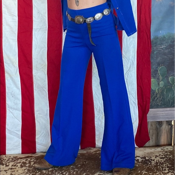 Vintage 70s Royal Blue button down and Bellbottoms - Picture 6 of 9